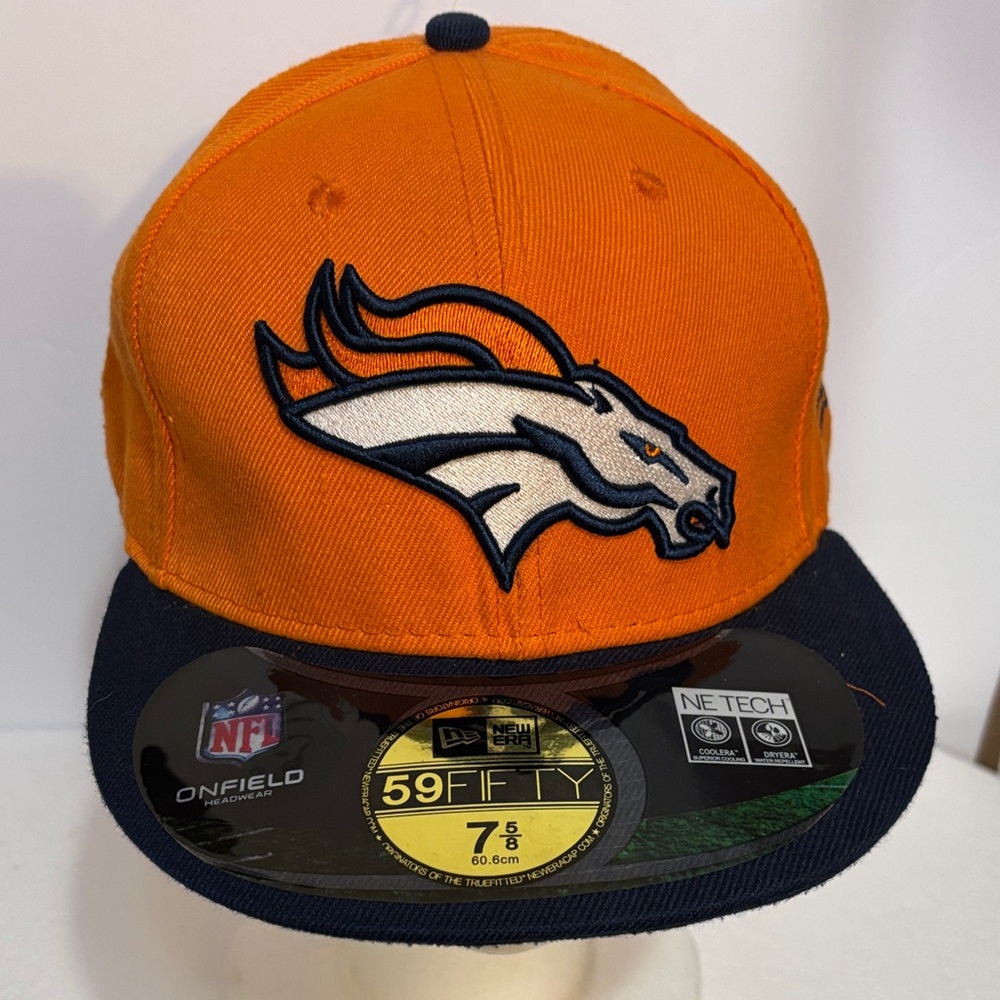 New Era Orange and Navy 59FIFTY fitted 7 5/8 baseball hat. Denver Broncos NWT